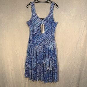 Carine Paige Dress Rayon Blend Summer Dress Layered Skirt XL Blue Pattern Style